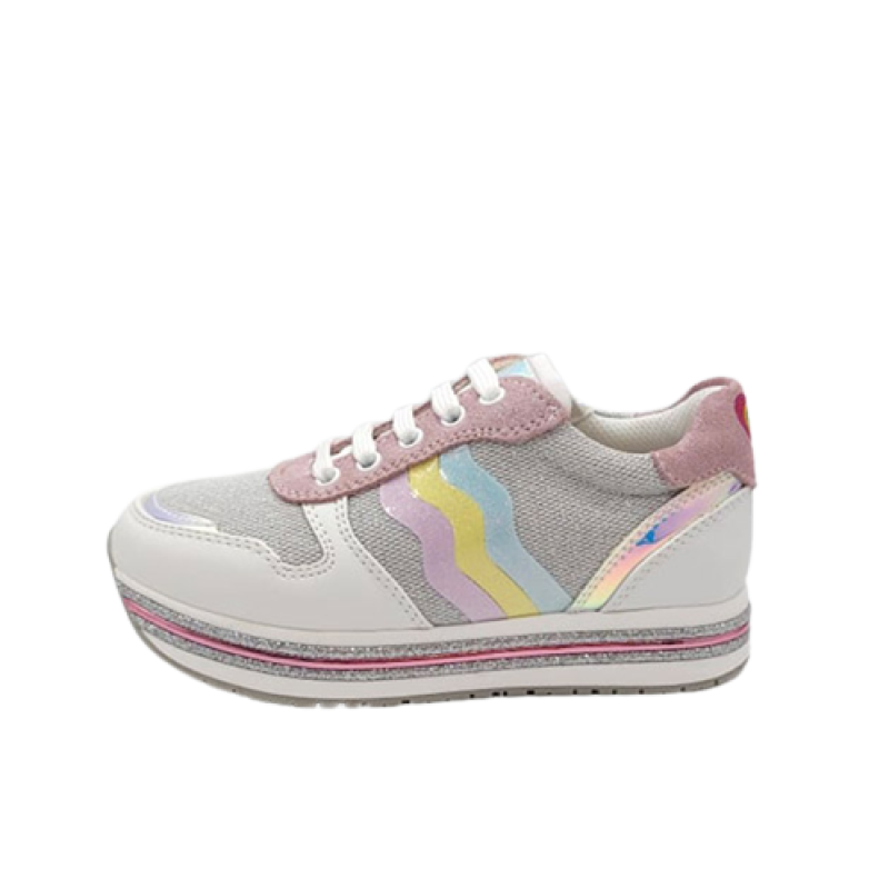 Sneaker Bambina ASSO in ecopelle e tessuto lurex - AG-13040 WHITE