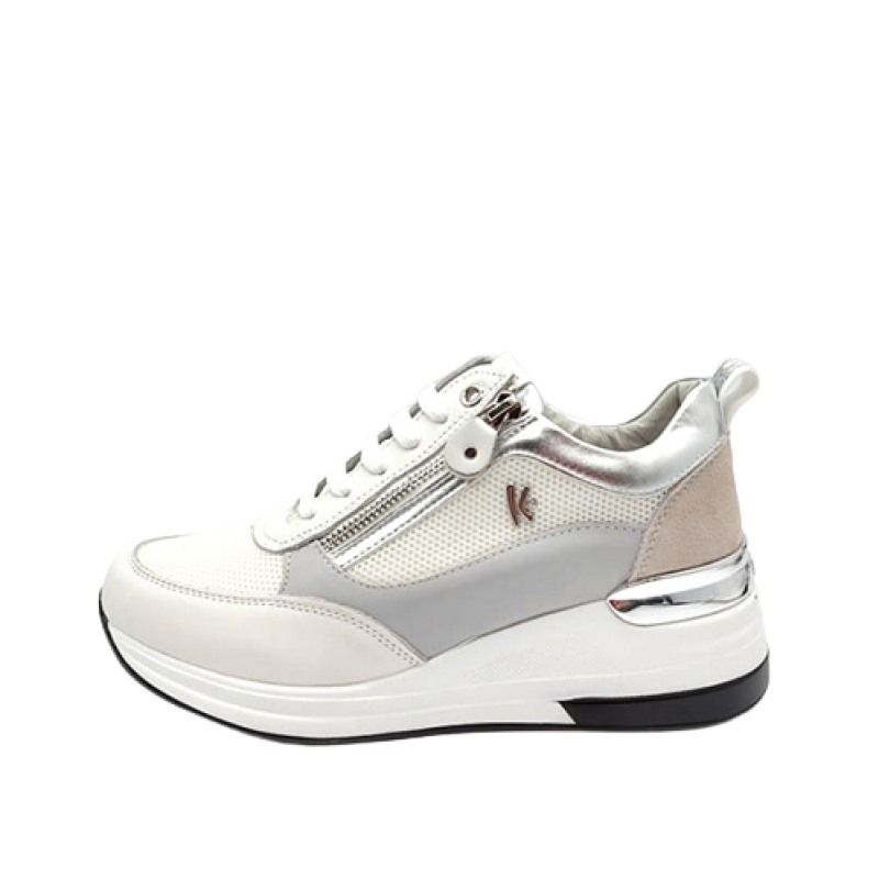 Sneaker Donna KEYS in pelle - K-6022 WHITE/METAL SILVER