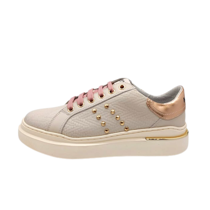 Sneaker Donna KEYS in pelle - K-6061 BEIGE/METAL