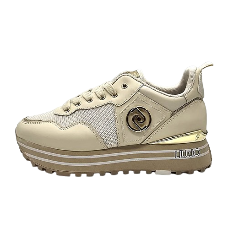 Sneaker Donna LIU JO MAXI WONDER 100 in pelle e tessuto mesh - BA4053 PX030 IVORY