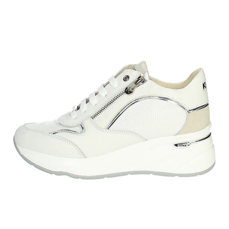 Sneaker Donna KEYS in pelle e tela - K-9041 WHITESILVER