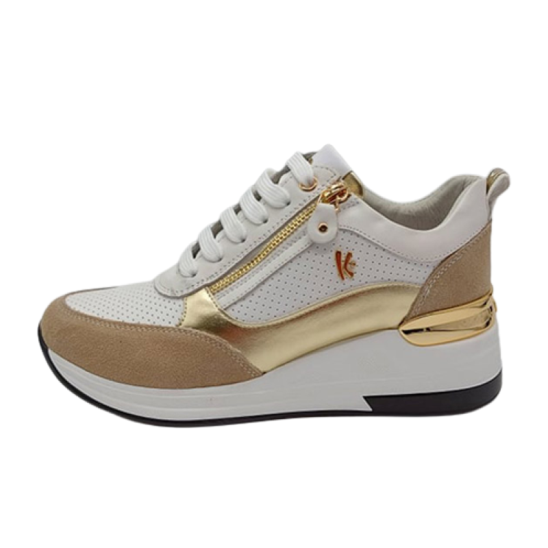 Sneaker Donna KEYS in pelle - K-6022 WHITE/METAL GOLD