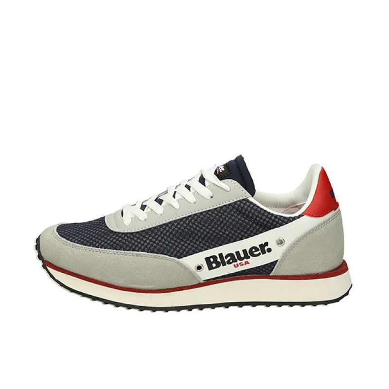 Sneaker Uomo BLAUER in camoscio e tessuto mesh con inserti in pelle - S2DELTA01/MES NAVY/RED